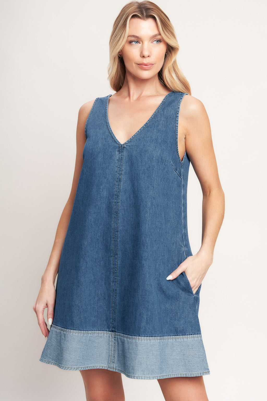Main Street Denim Mini Dress - Medium Indigo Wash