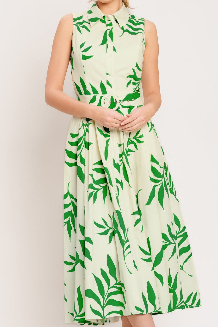 GREEN DAYDREAM WOVEN MIDI DRESS