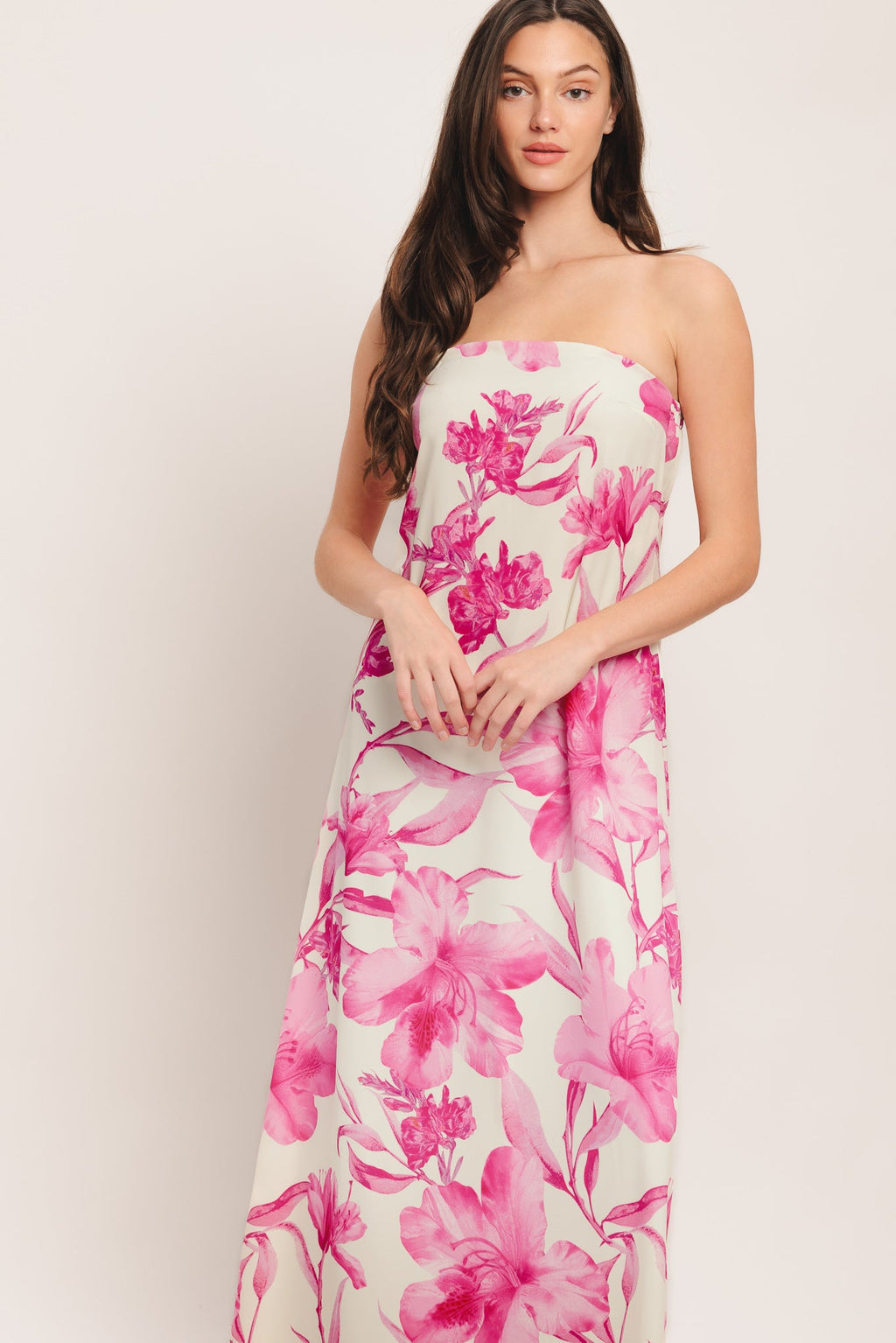 Soft Rose Escape Woven Ankle Dress - Ivory Pink Floral