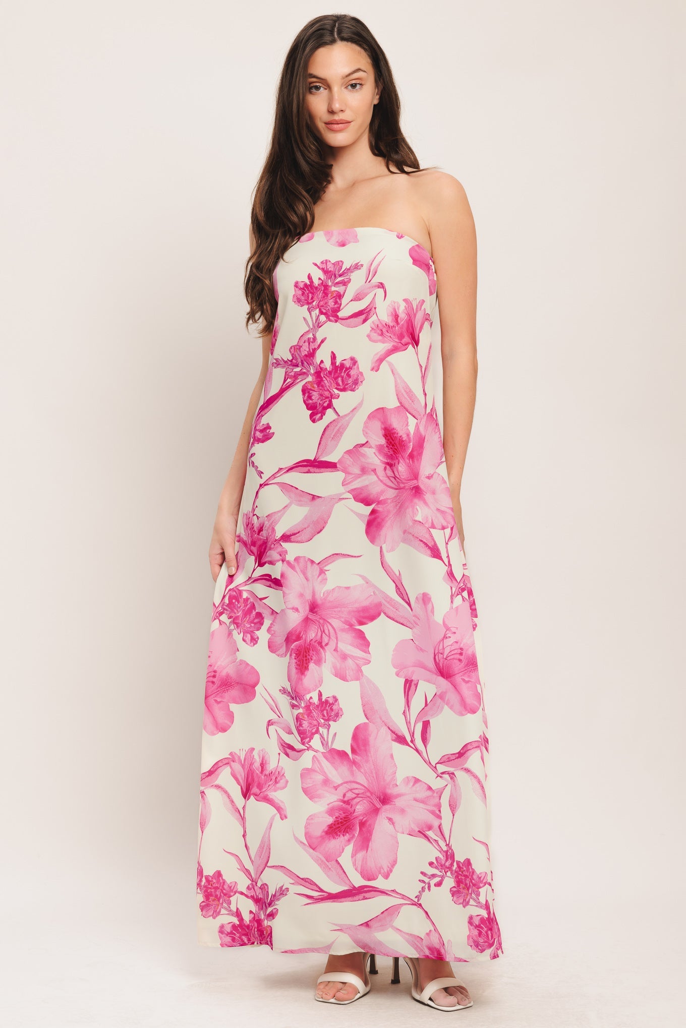Soft Rose Escape Woven Ankle Dress - Ivory Pink Floral