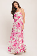 Soft Rose Escape Woven Ankle Dress - Ivory Pink Floral