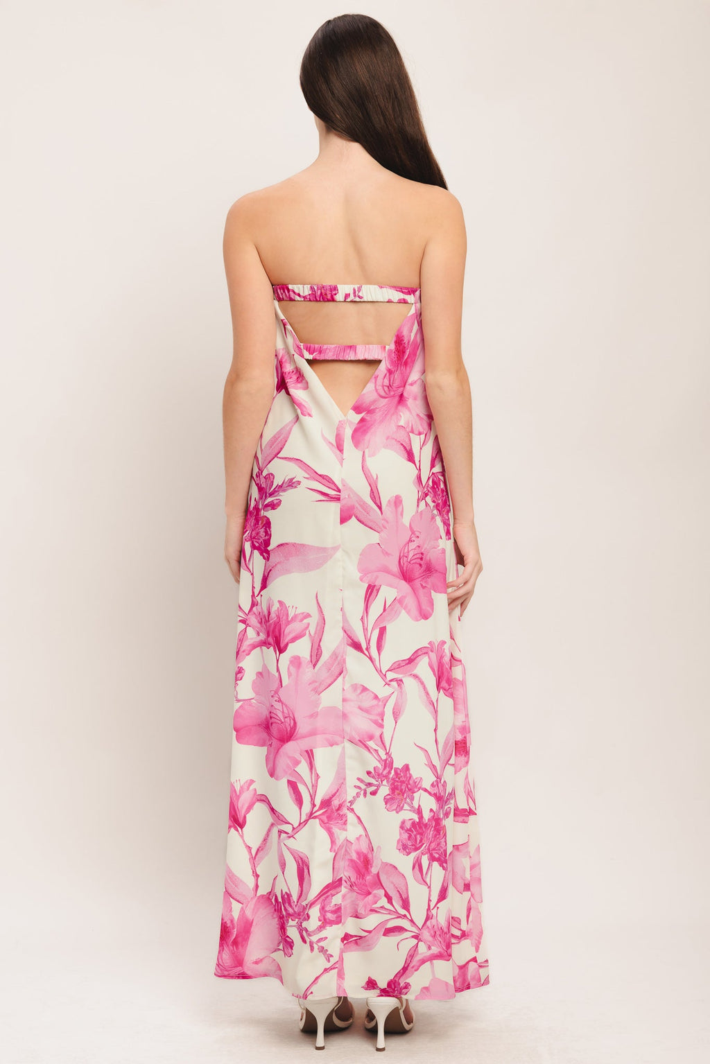 Soft Rose Escape Woven Ankle Dress - Ivory Pink Floral