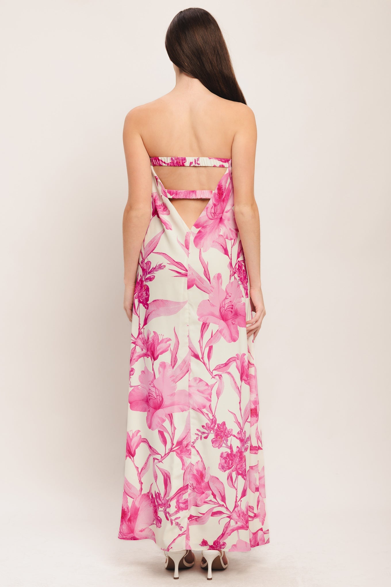 Soft Rose Escape Woven Ankle Dress - Ivory Pink Floral