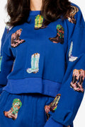 Queen of Sparkles Royal Blue Cowboy Boot Sweatshirt