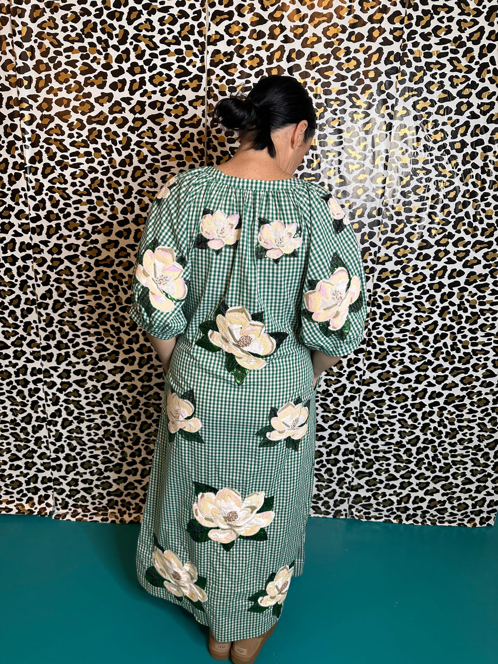 Queen of Sparkles Green Gingham Magnolia Midi Dress