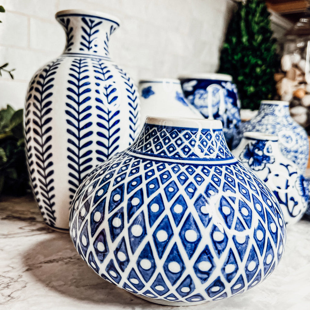 Samira Blue Chinoiserie Porcelain Vases - Hand-Painted