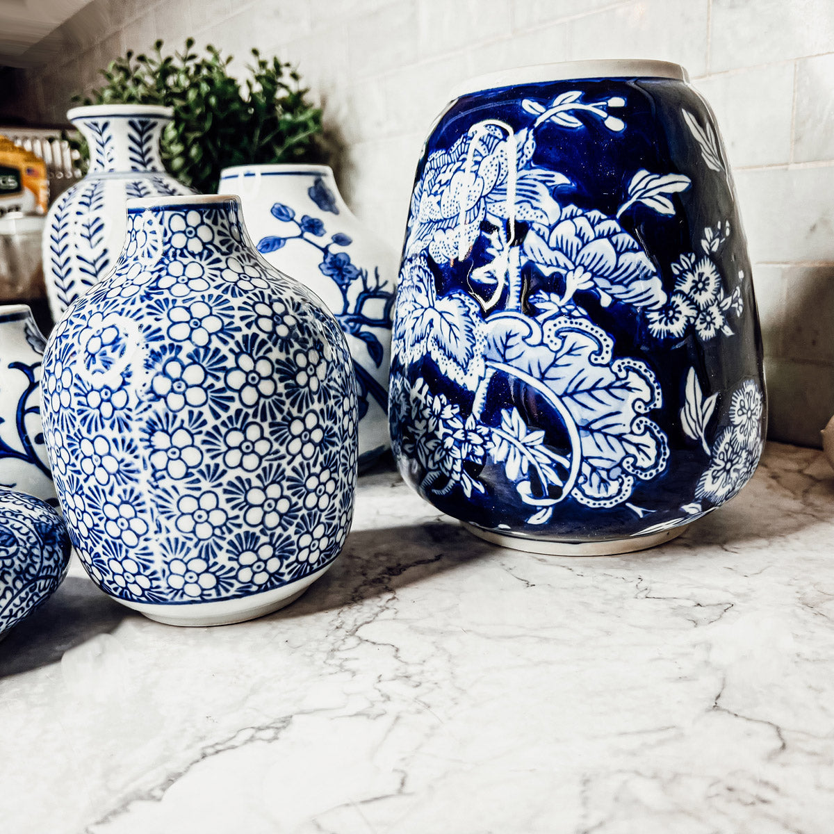 Samira Blue Chinoiserie Porcelain Vases - Hand-Painted