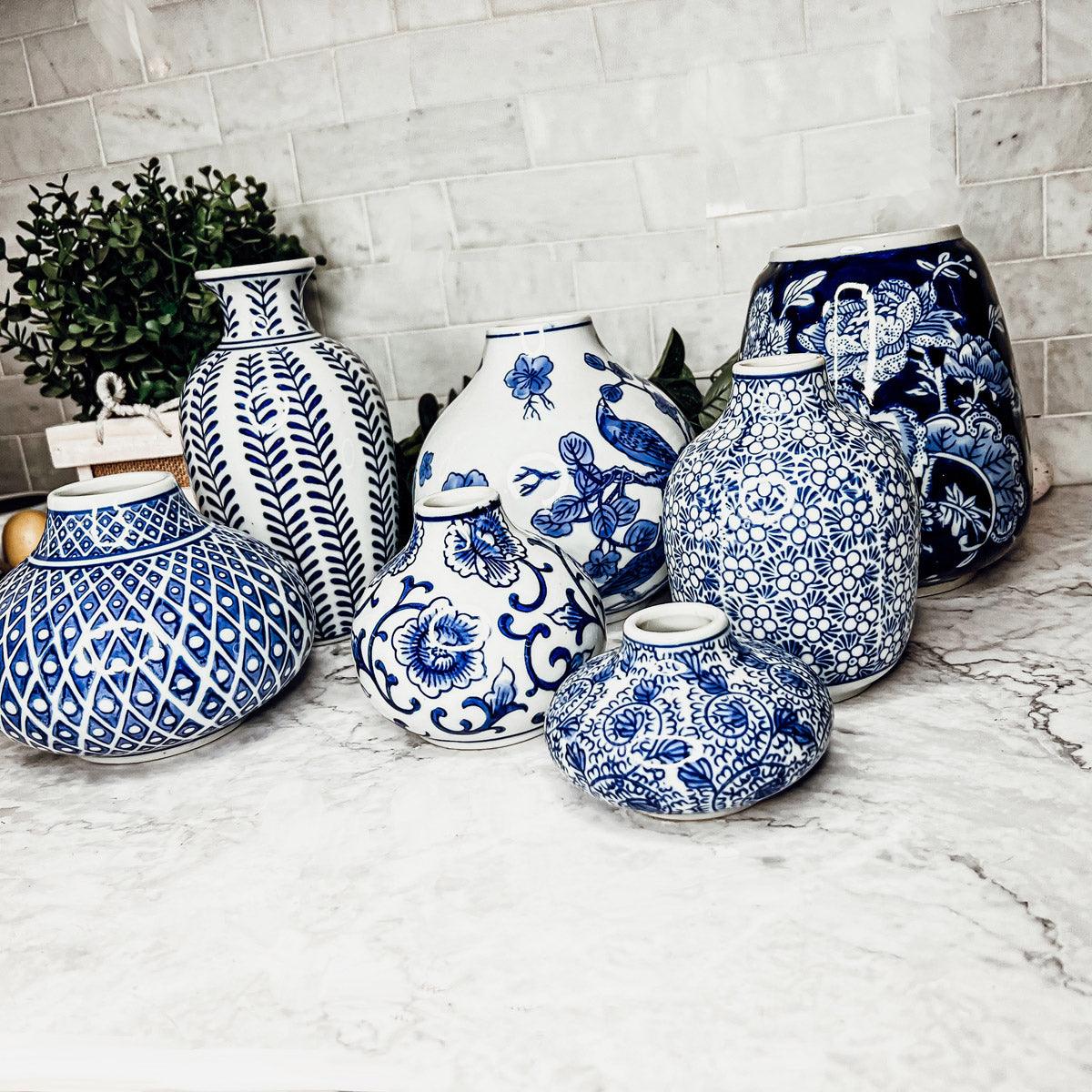 Samira Blue Chinoiserie Porcelain Vases - Hand-Painted