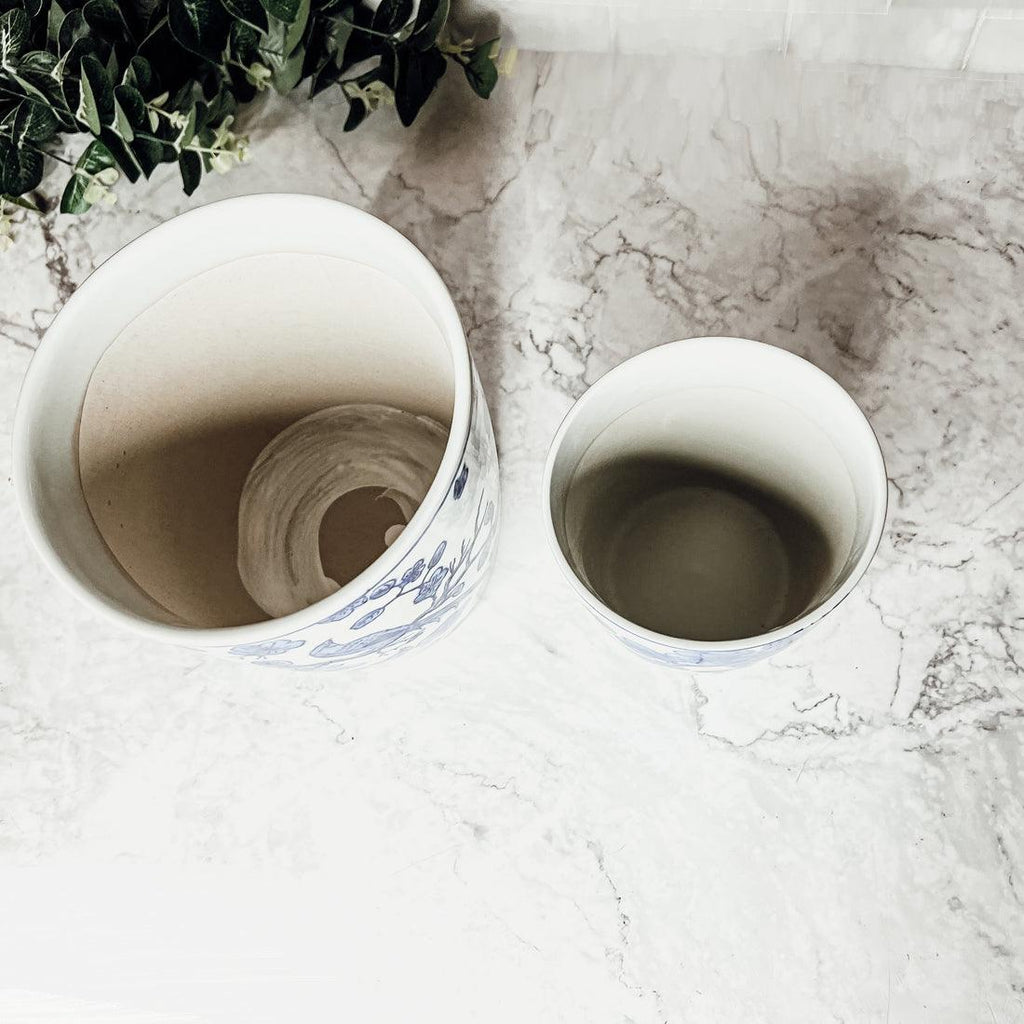 Chinoiserie Blue & White Porcelain Vases - Hand-Painted