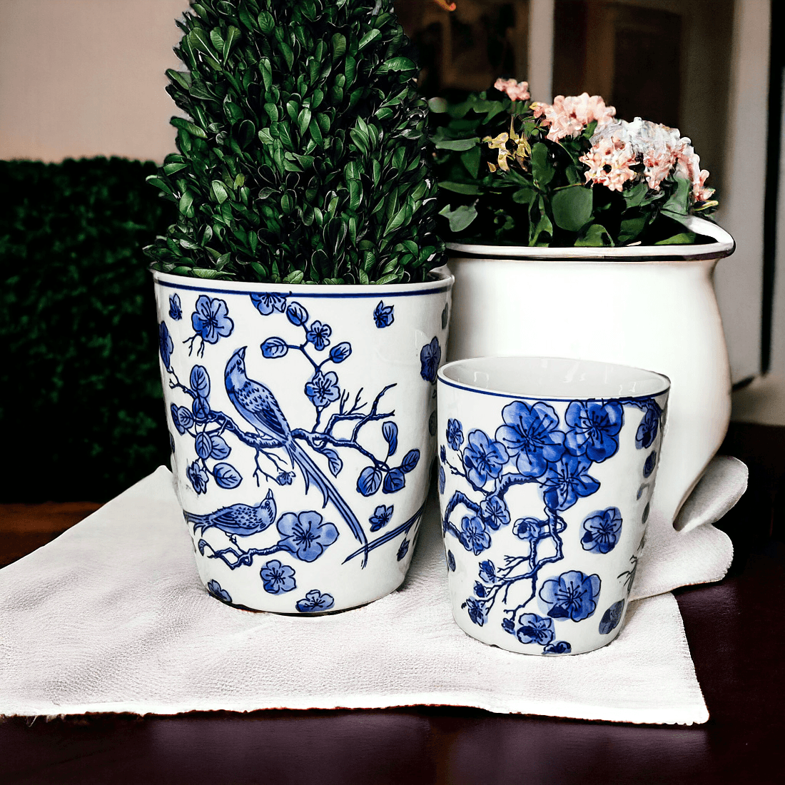 Chinoiserie Blue & White Porcelain Vases - Hand-Painted