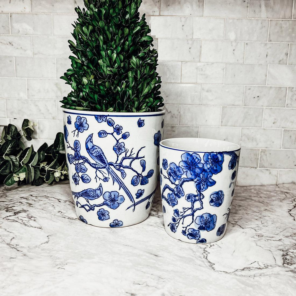 Chinoiserie Blue & White Porcelain Vases - Hand-Painted