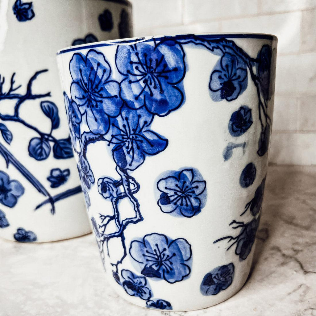 Chinoiserie Blue & White Porcelain Vases - Hand-Painted