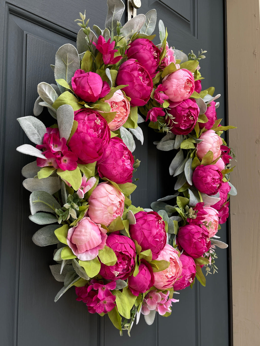 Purple Peony Spring Wreath - Handcrafted Grapevine Door Wreath