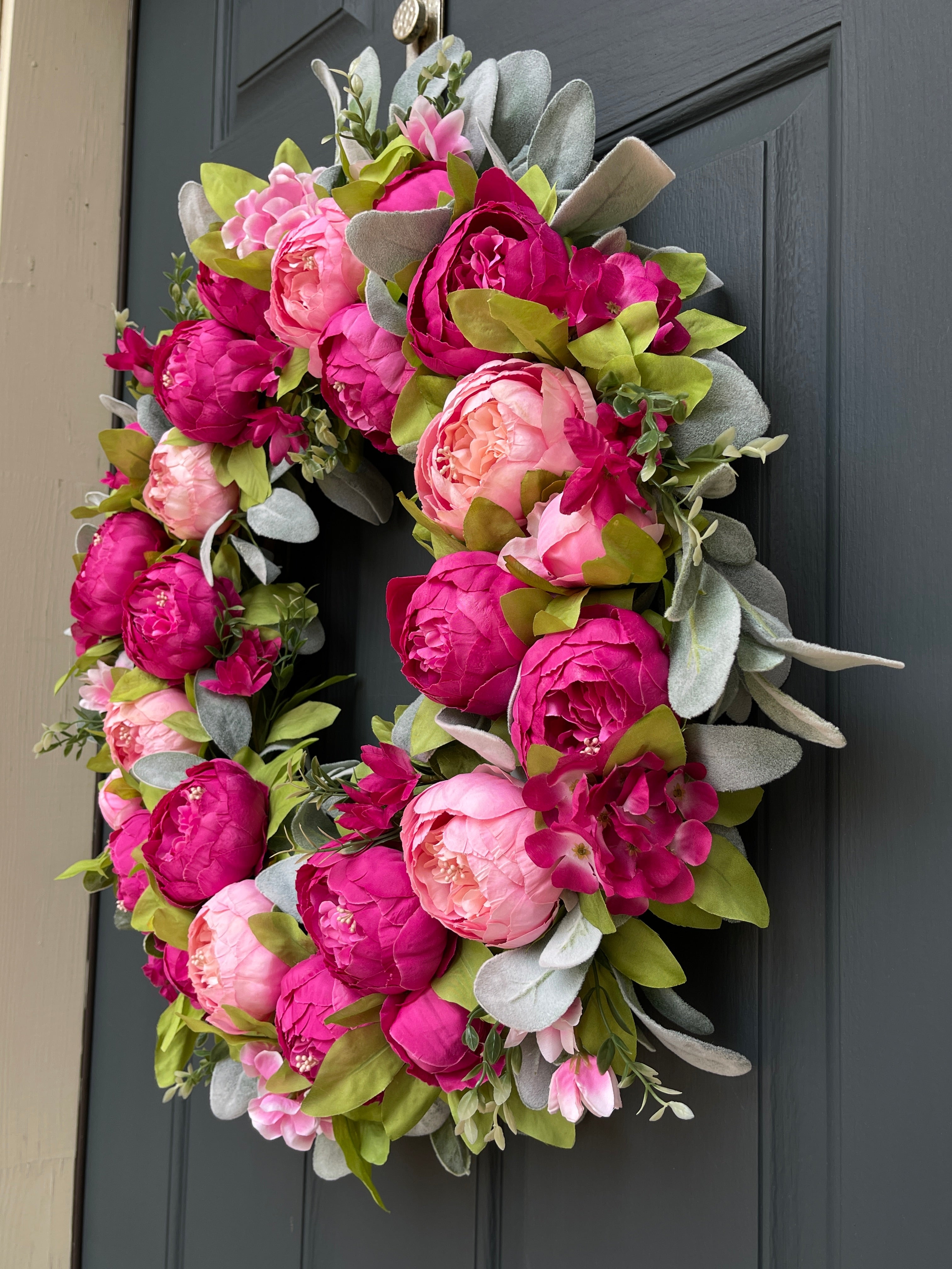 Purple Peony Spring Wreath - Handcrafted Grapevine Door Wreath