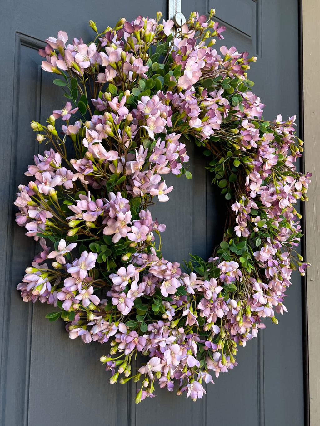 Lavender Cherry Blossom Spring Wreath - Handcrafted Floral Door Decor