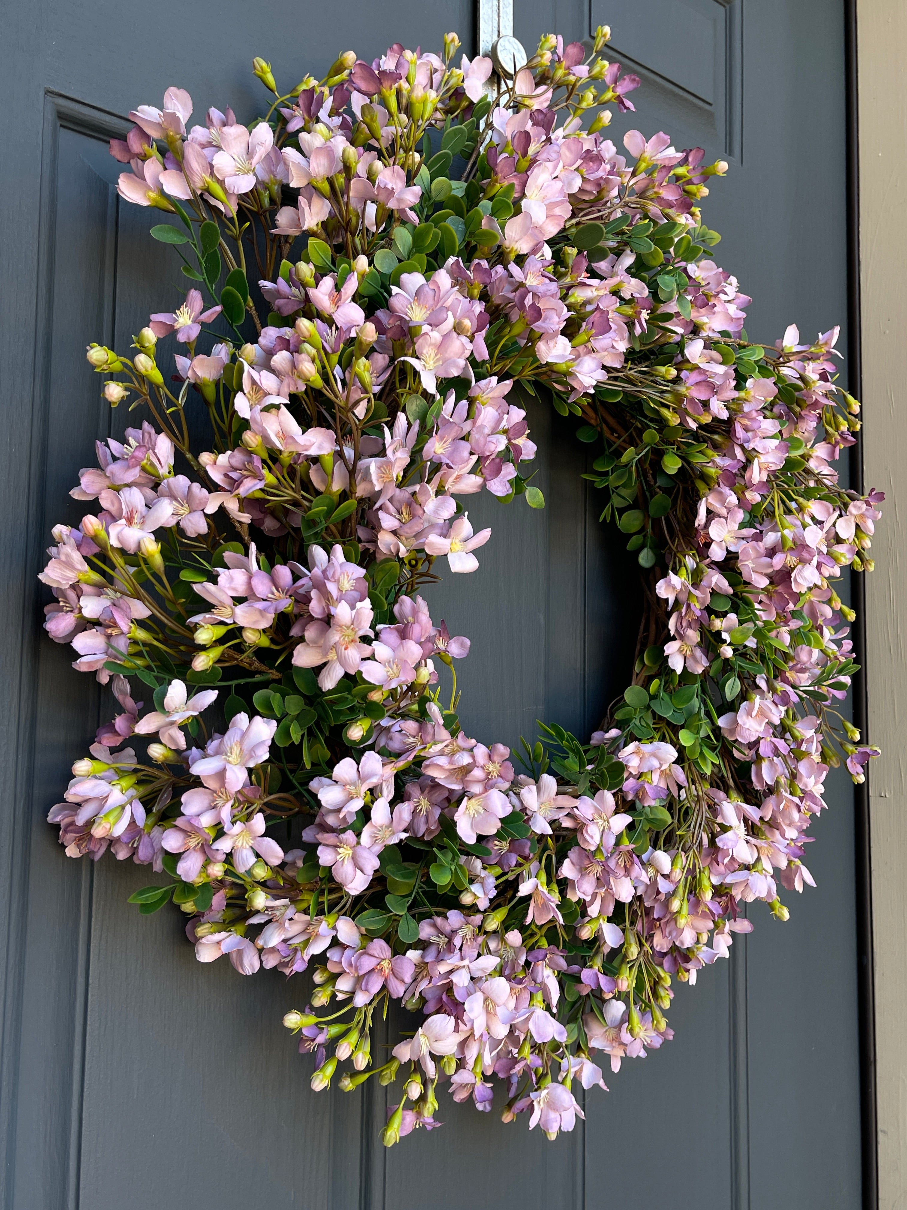 Lavender Cherry Blossom Spring Wreath - Handcrafted Floral Door Decor