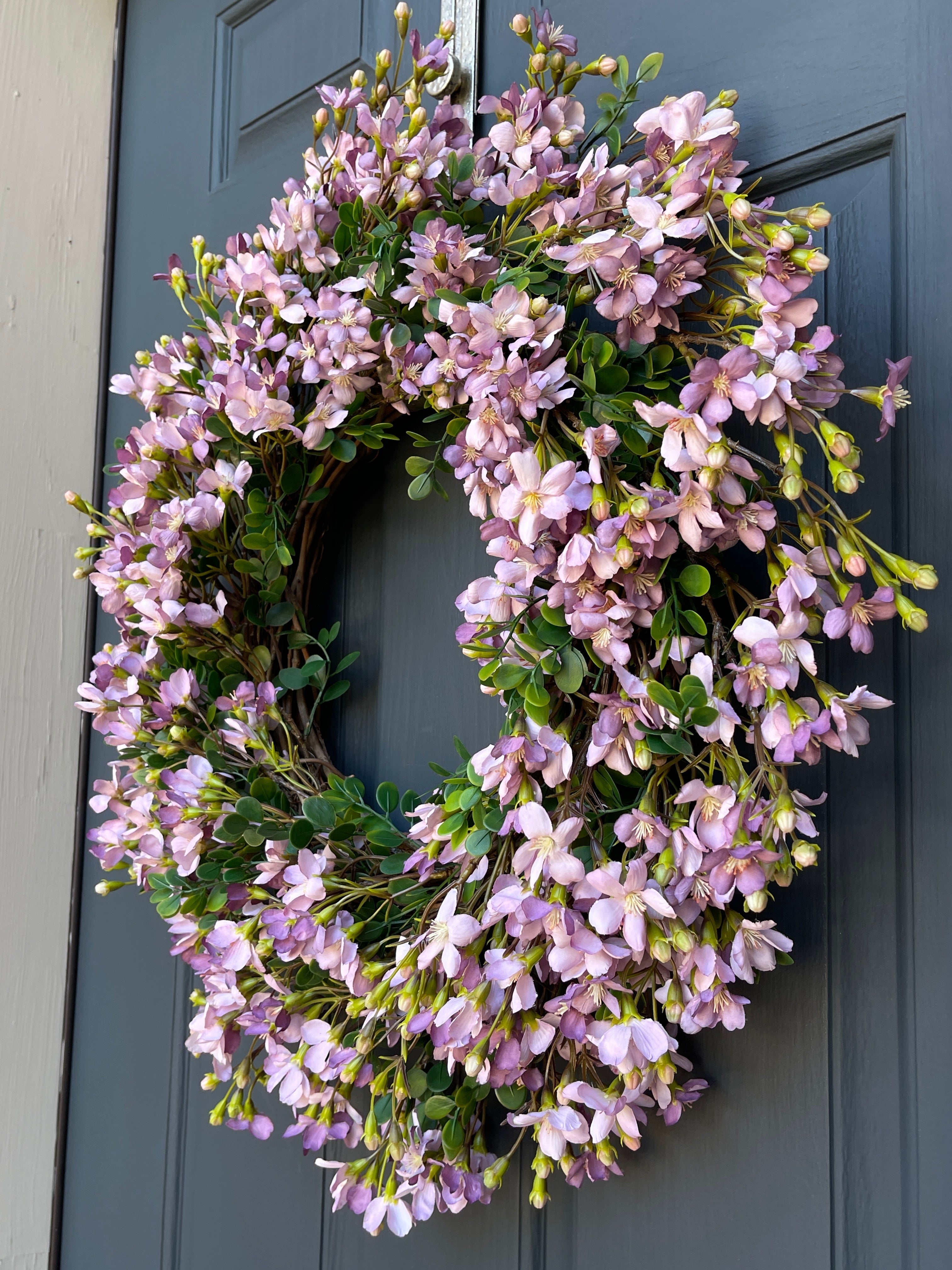 Lavender Cherry Blossom Spring Wreath - Handcrafted Floral Door Decor