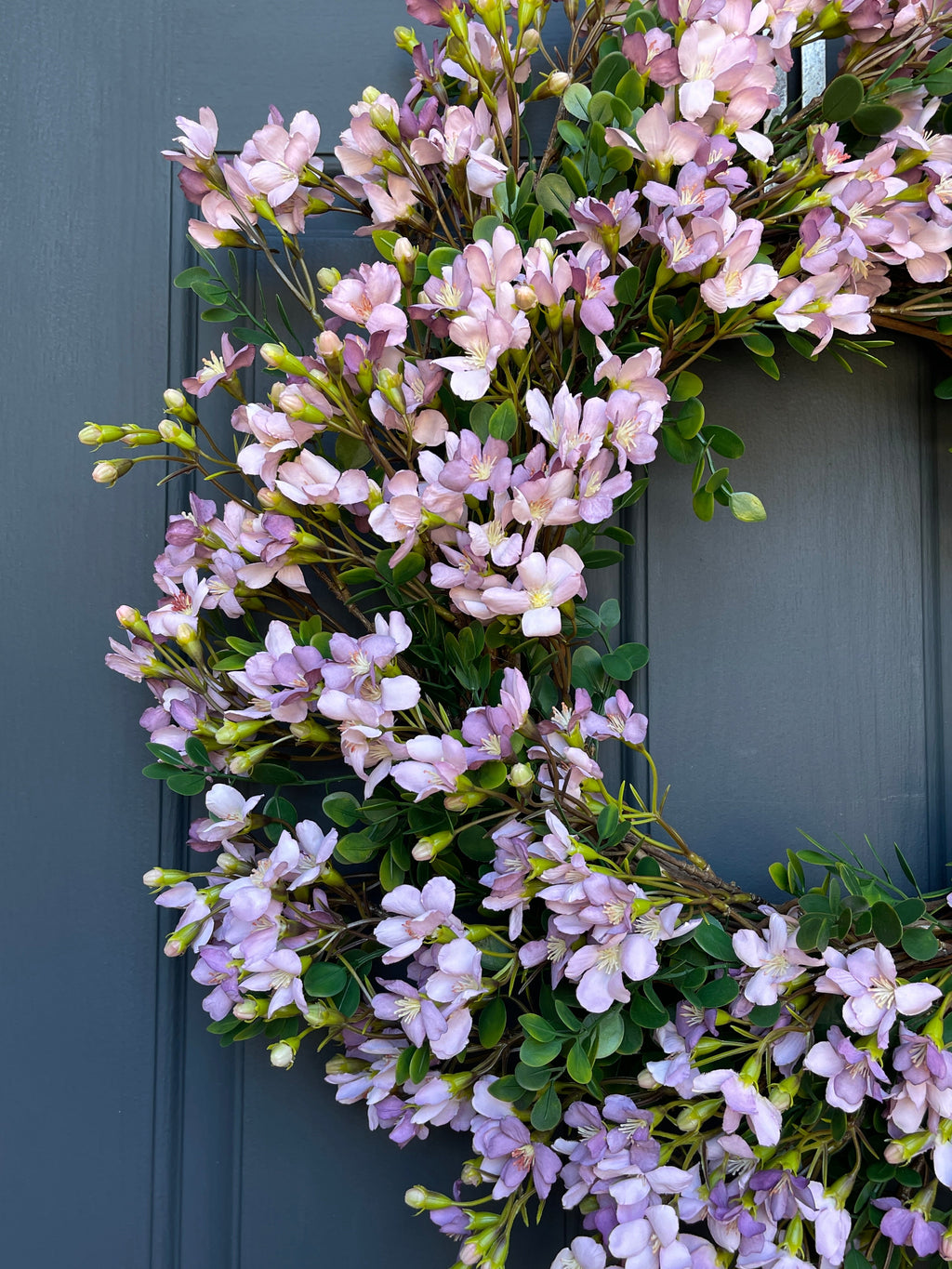 Lavender Cherry Blossom Spring Wreath - Handcrafted Floral Door Decor