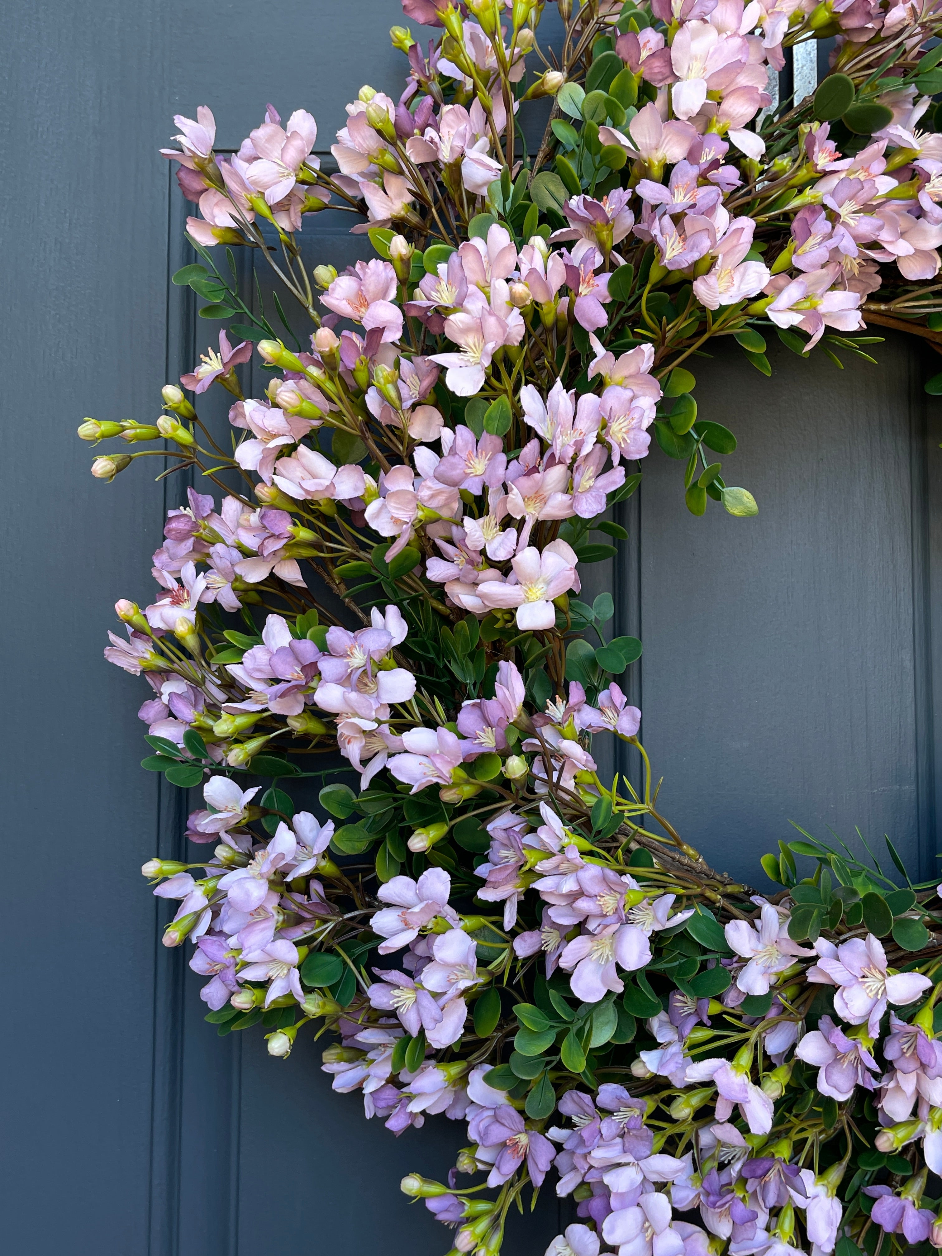 Lavender Cherry Blossom Spring Wreath - Handcrafted Floral Door Decor