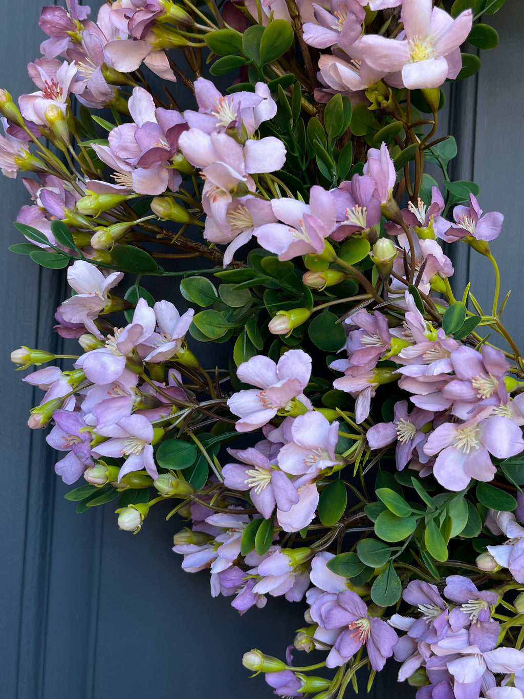 Lavender Cherry Blossom Spring Wreath - Handcrafted Floral Door Decor