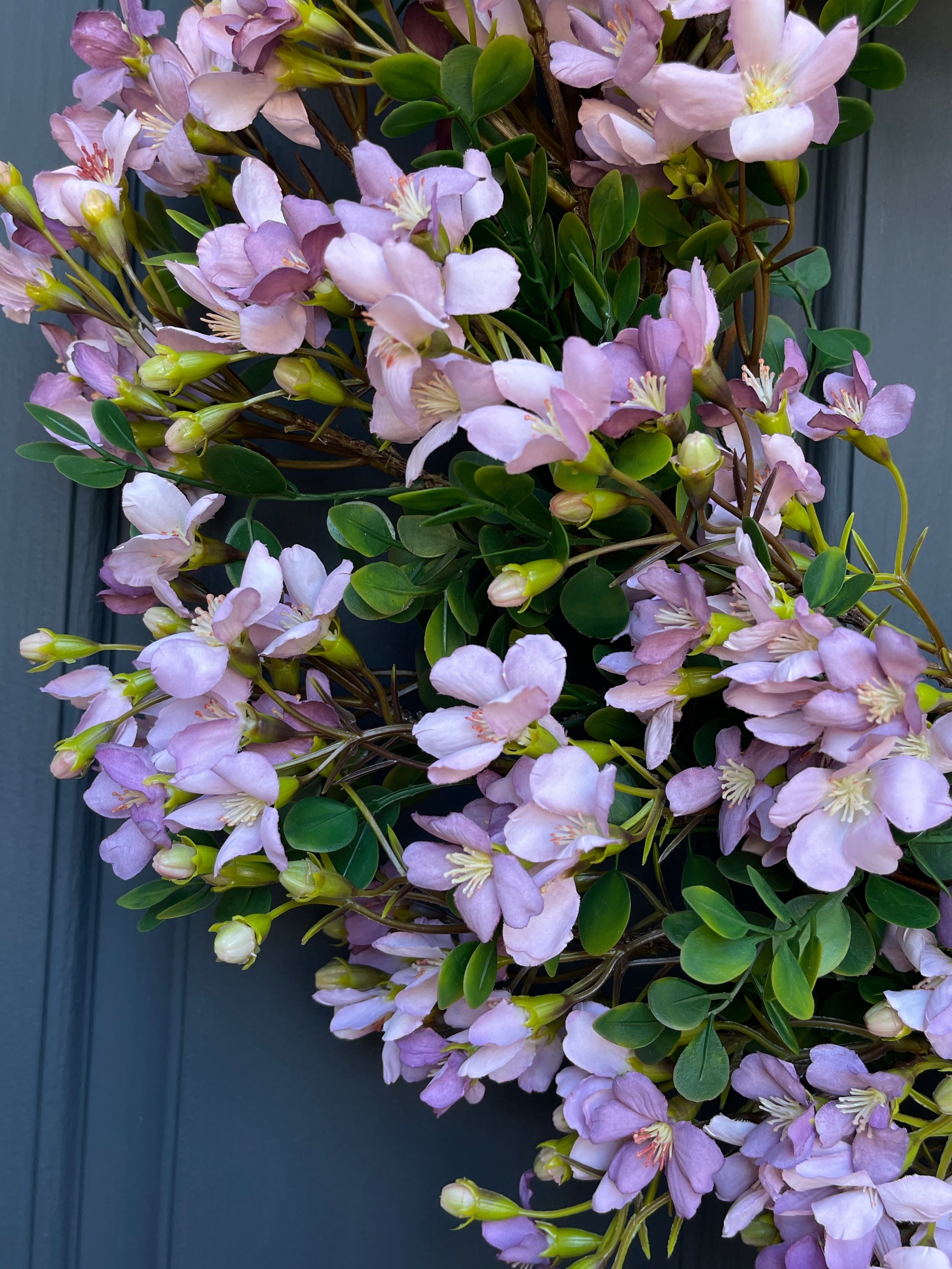 Lavender Cherry Blossom Spring Wreath - Handcrafted Floral Door Decor