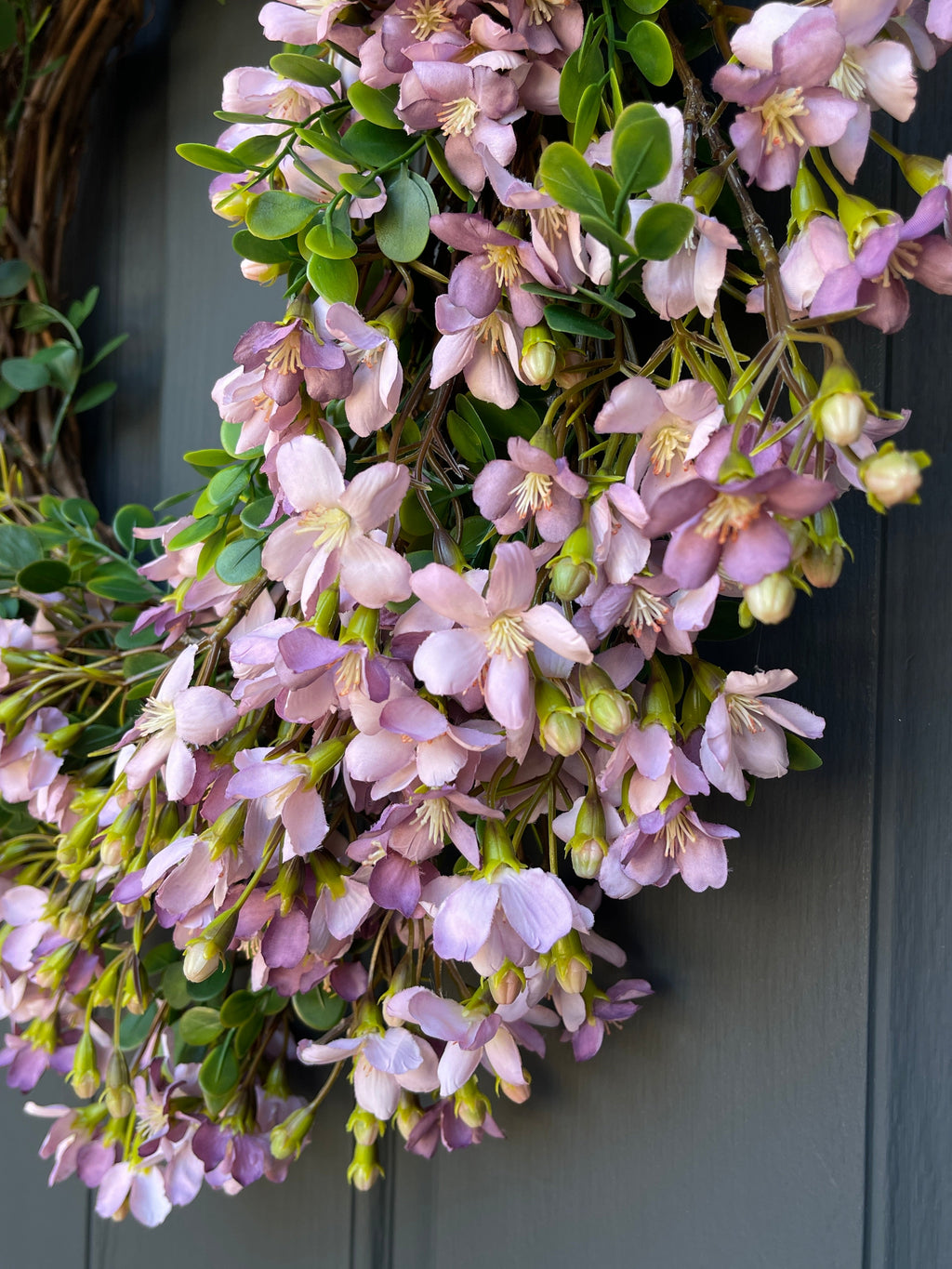 Lavender Cherry Blossom Spring Wreath - Handcrafted Floral Door Decor