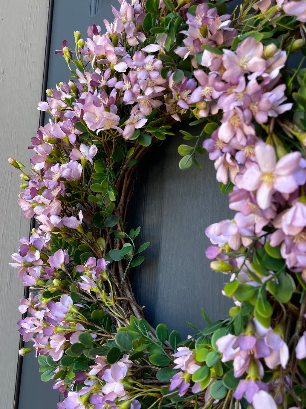 Lavender Cherry Blossom Spring Wreath - Handcrafted Floral Door Decor