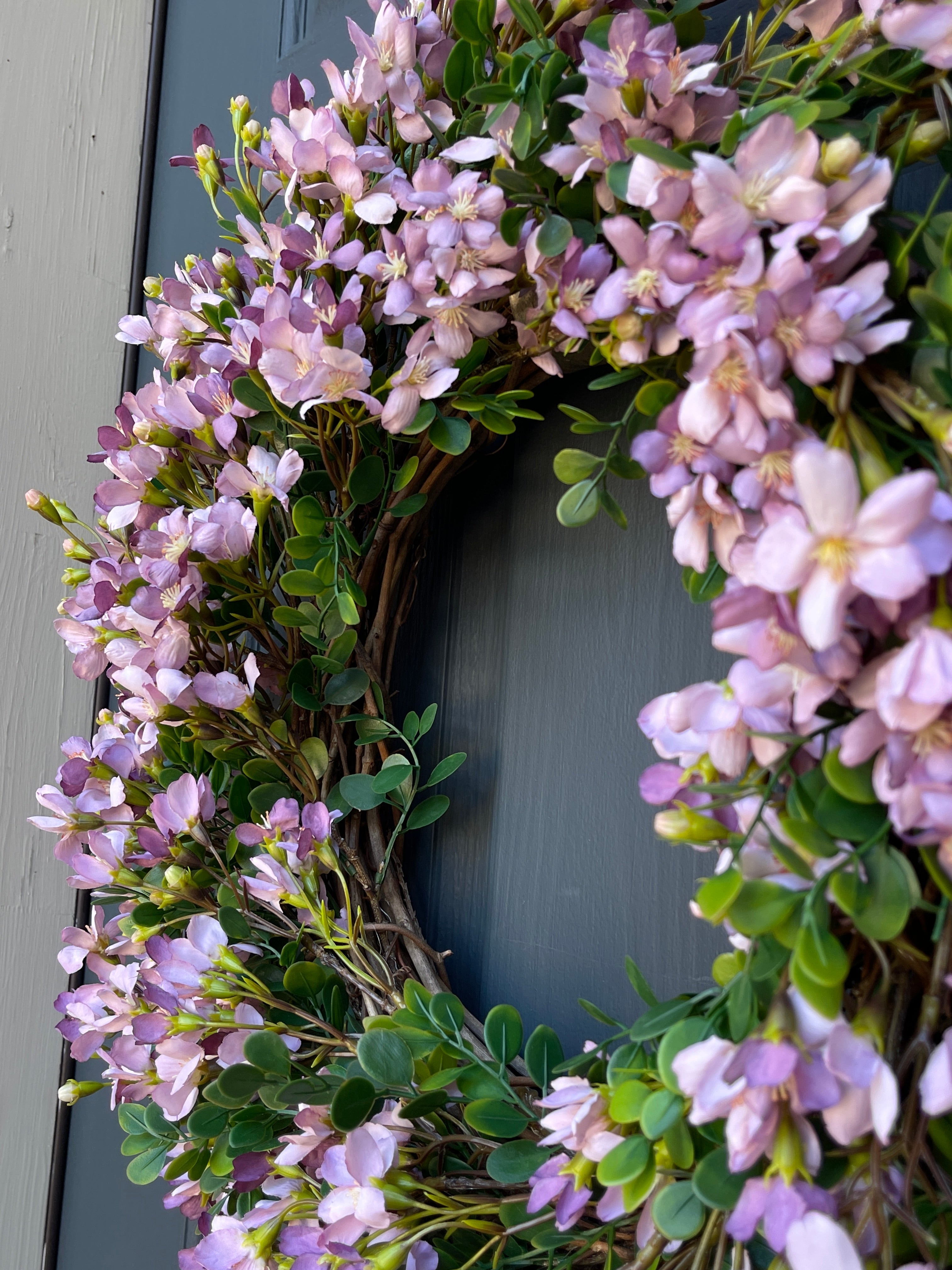Lavender Cherry Blossom Spring Wreath - Handcrafted Floral Door Decor