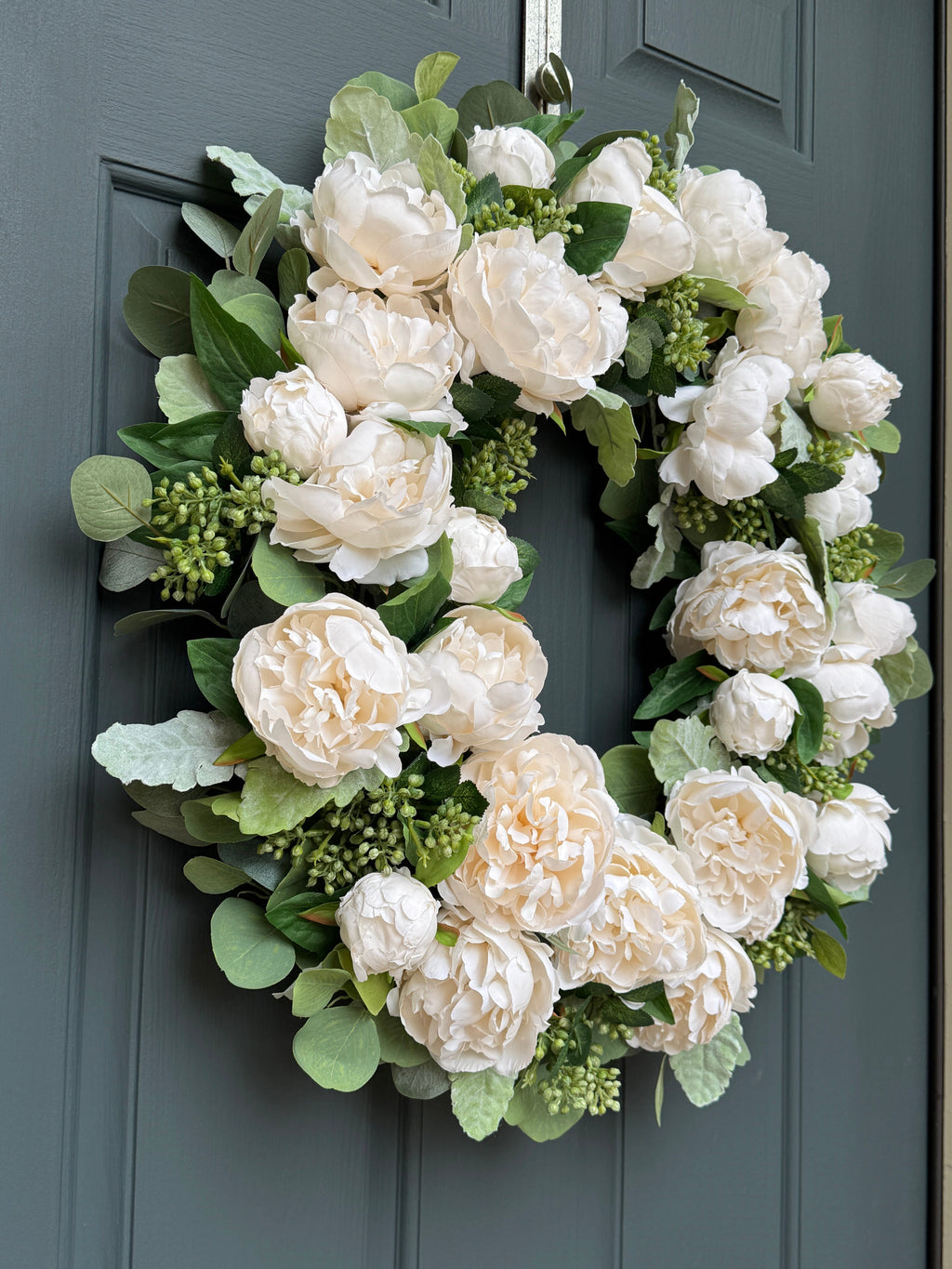 White Peony & Eucalyptus Wreath
