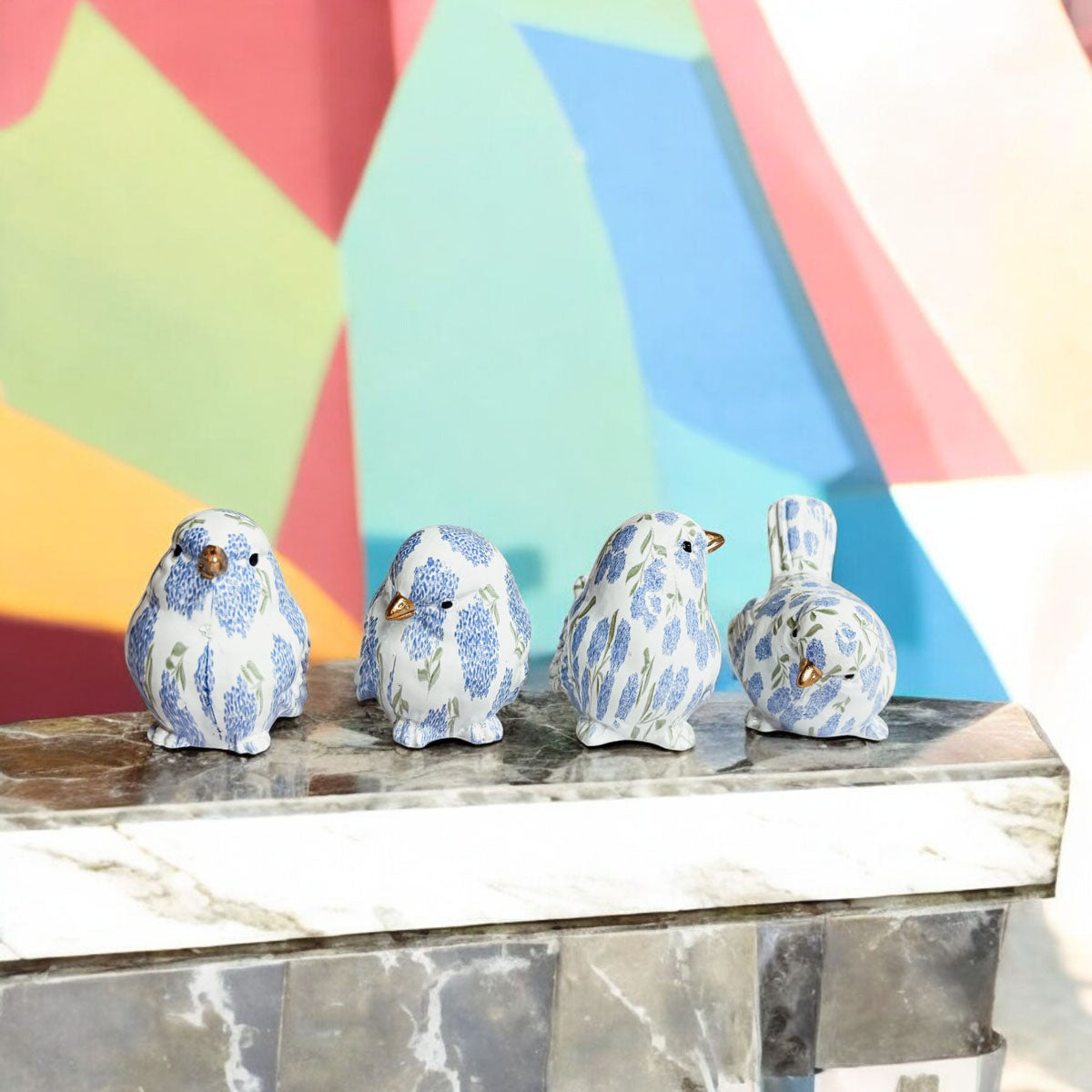 Blue Hydrangea Decorative Bird Figurines