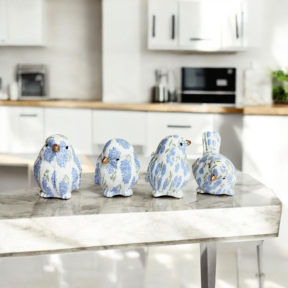 Blue Hydrangea Decorative Bird Figurines