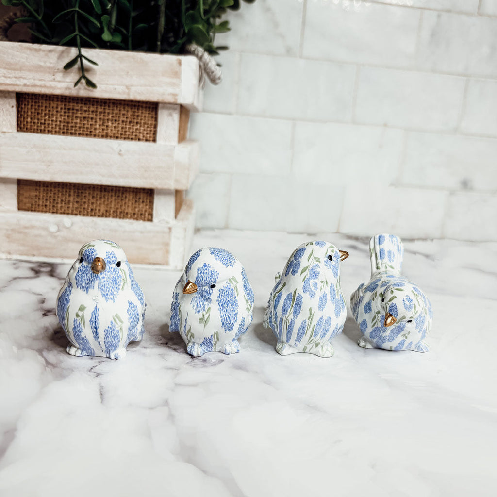 Blue Hydrangea Decorative Bird Figurines