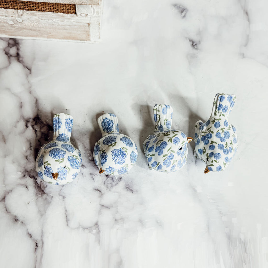 Blue Hydrangea Decorative Bird Figurines