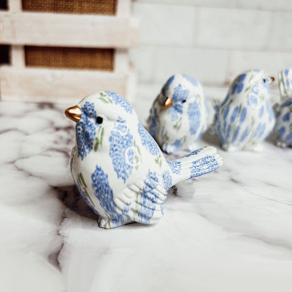Blue Hydrangea Decorative Bird Figurines