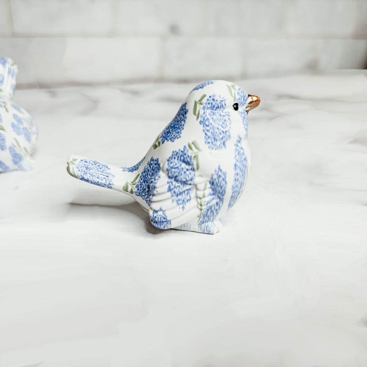 Blue Hydrangea Decorative Bird Figurines
