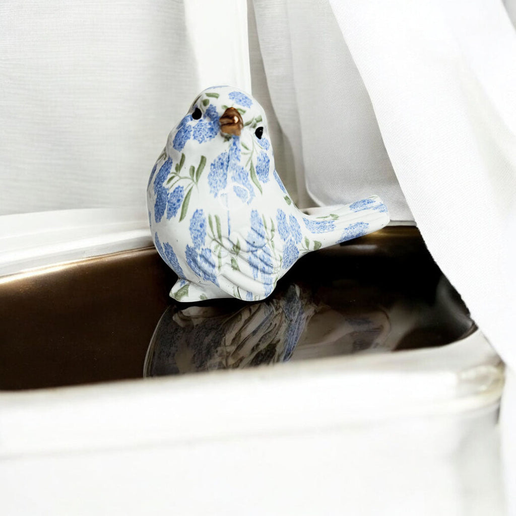 Blue Hydrangea Decorative Bird Figurines