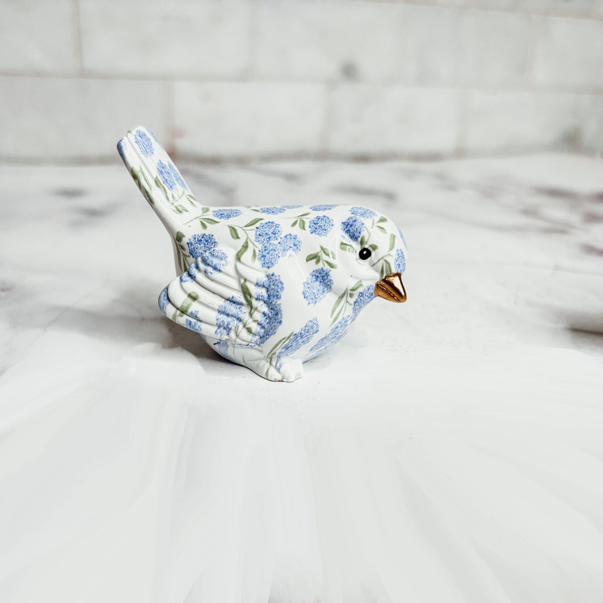 Blue Hydrangea Decorative Bird Figurines