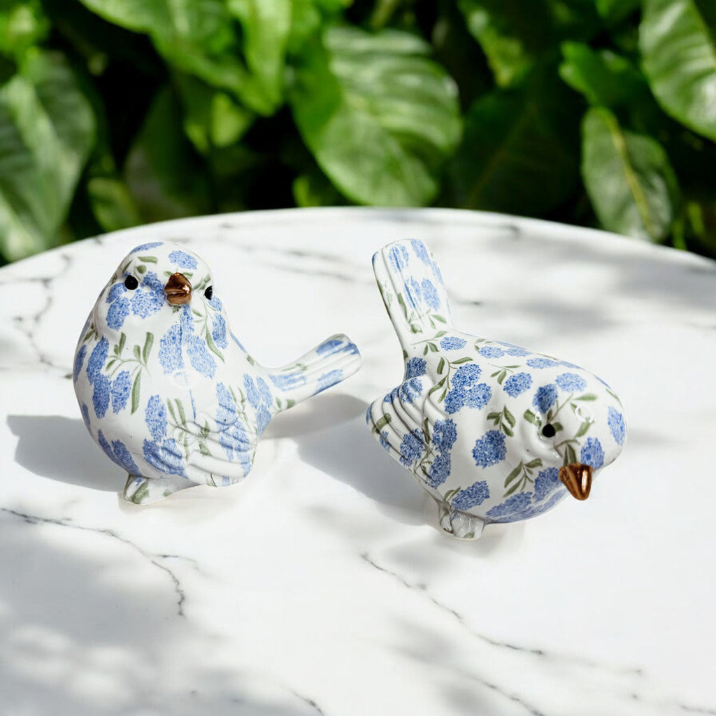 Blue Hydrangea Decorative Bird Figurines