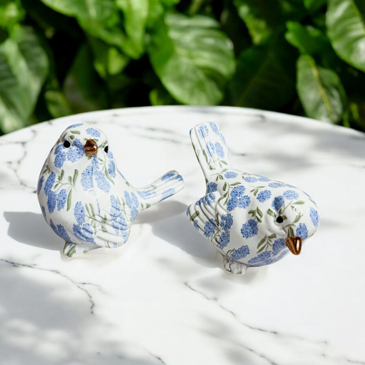 Blue Hydrangea Decorative Bird Figurines