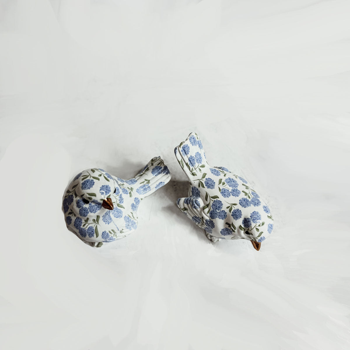 Blue Hydrangea Decorative Bird Figurines