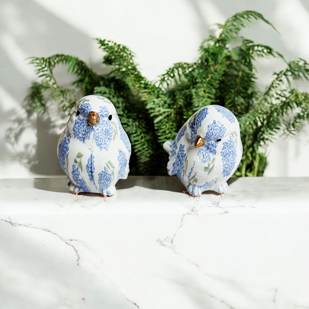 Blue Hydrangea Decorative Bird Figurines