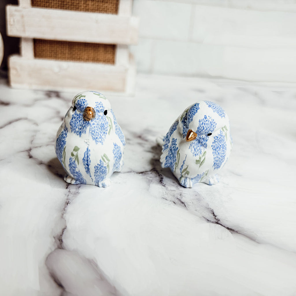 Blue Hydrangea Decorative Bird Figurines