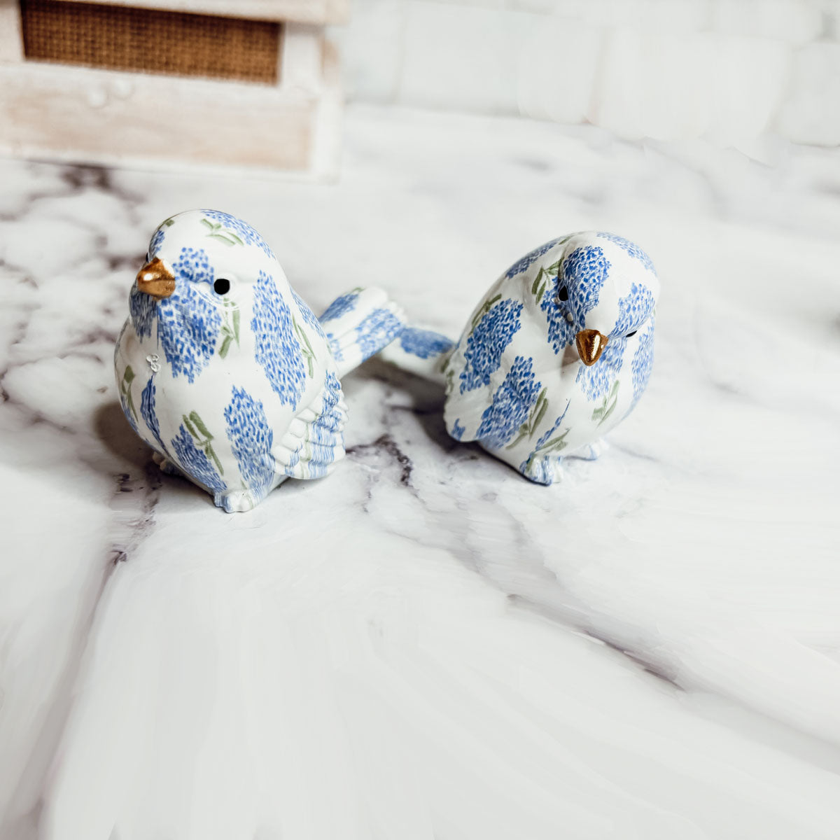 Blue Hydrangea Decorative Bird Figurines