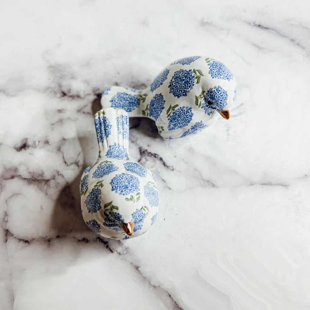 Blue Hydrangea Decorative Bird Figurines