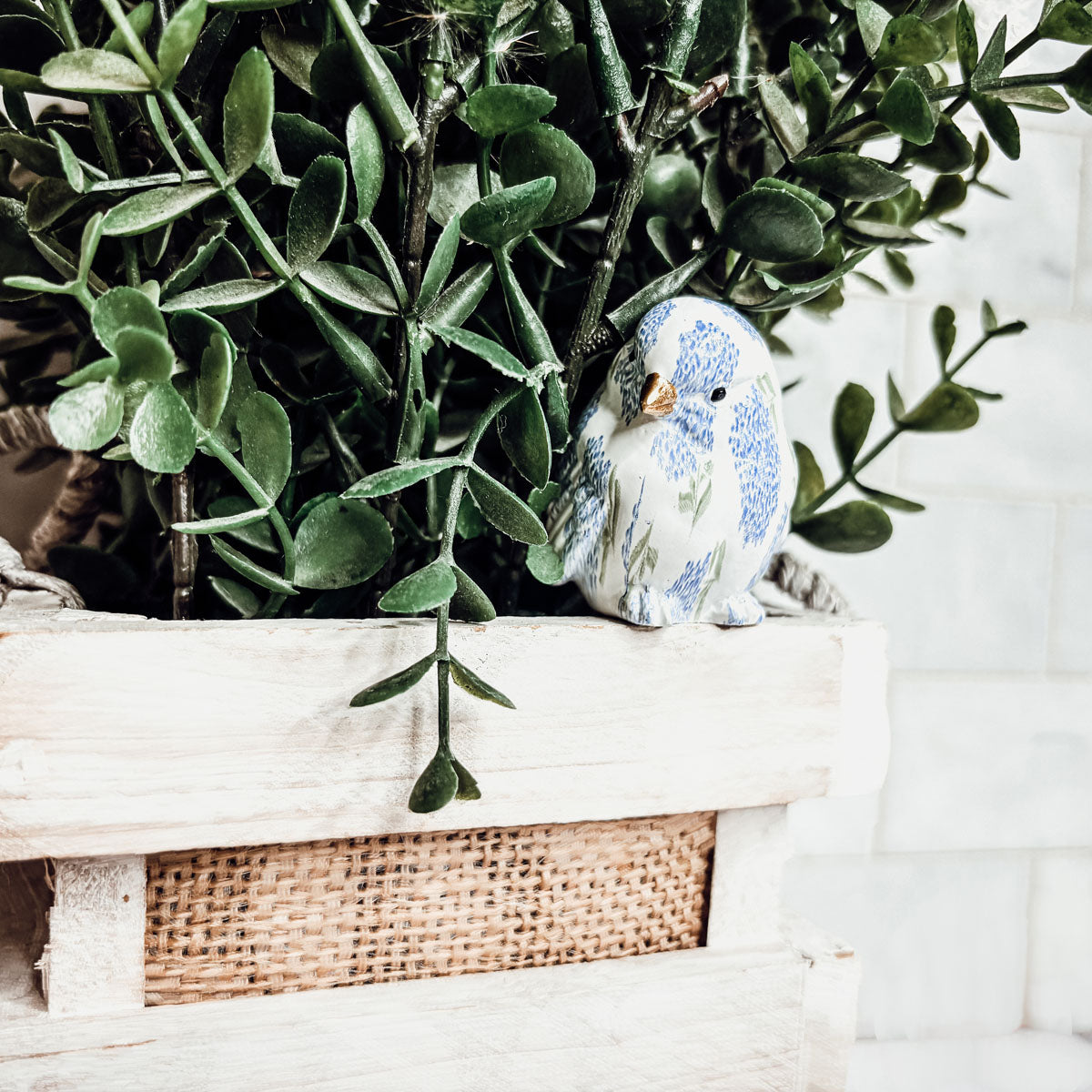Blue Hydrangea Decorative Bird Figurines