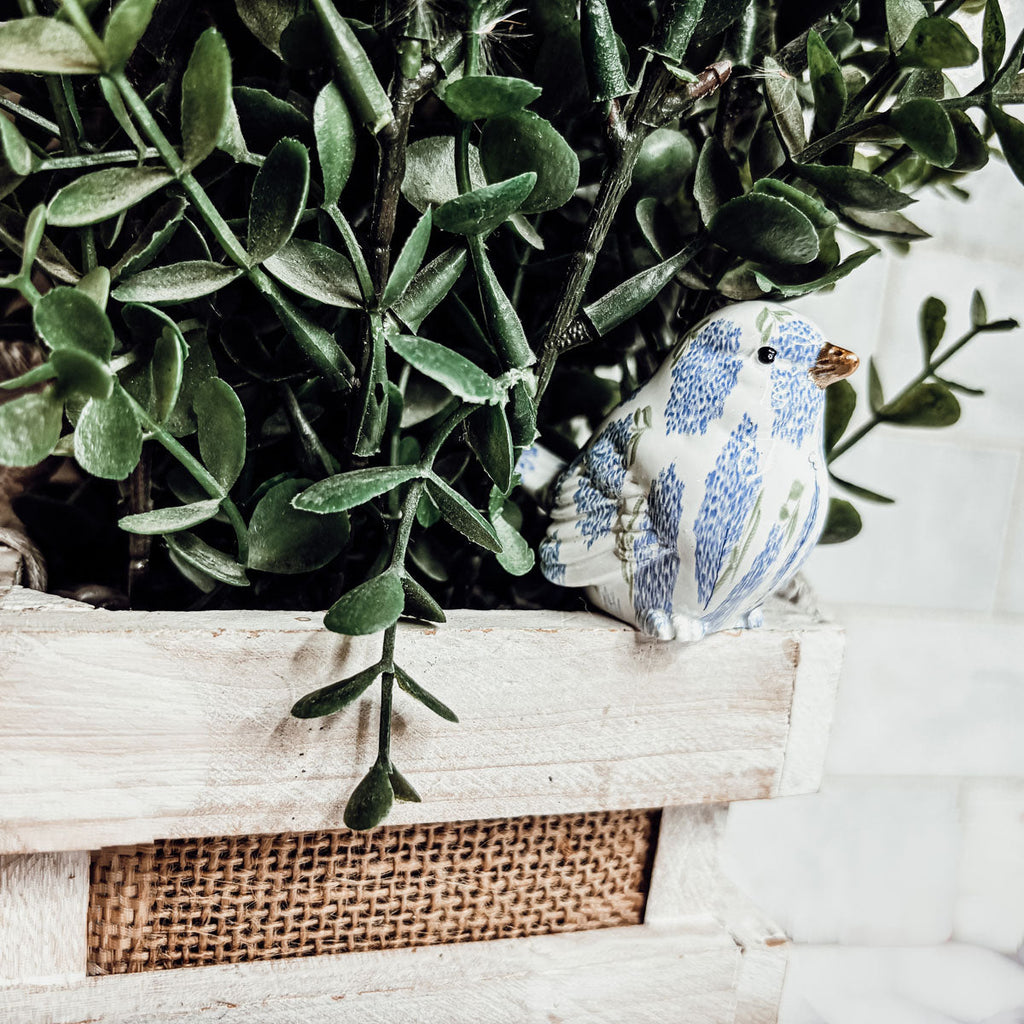 Blue Hydrangea Decorative Bird Figurines