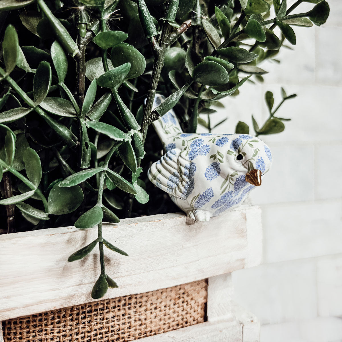Blue Hydrangea Decorative Bird Figurines