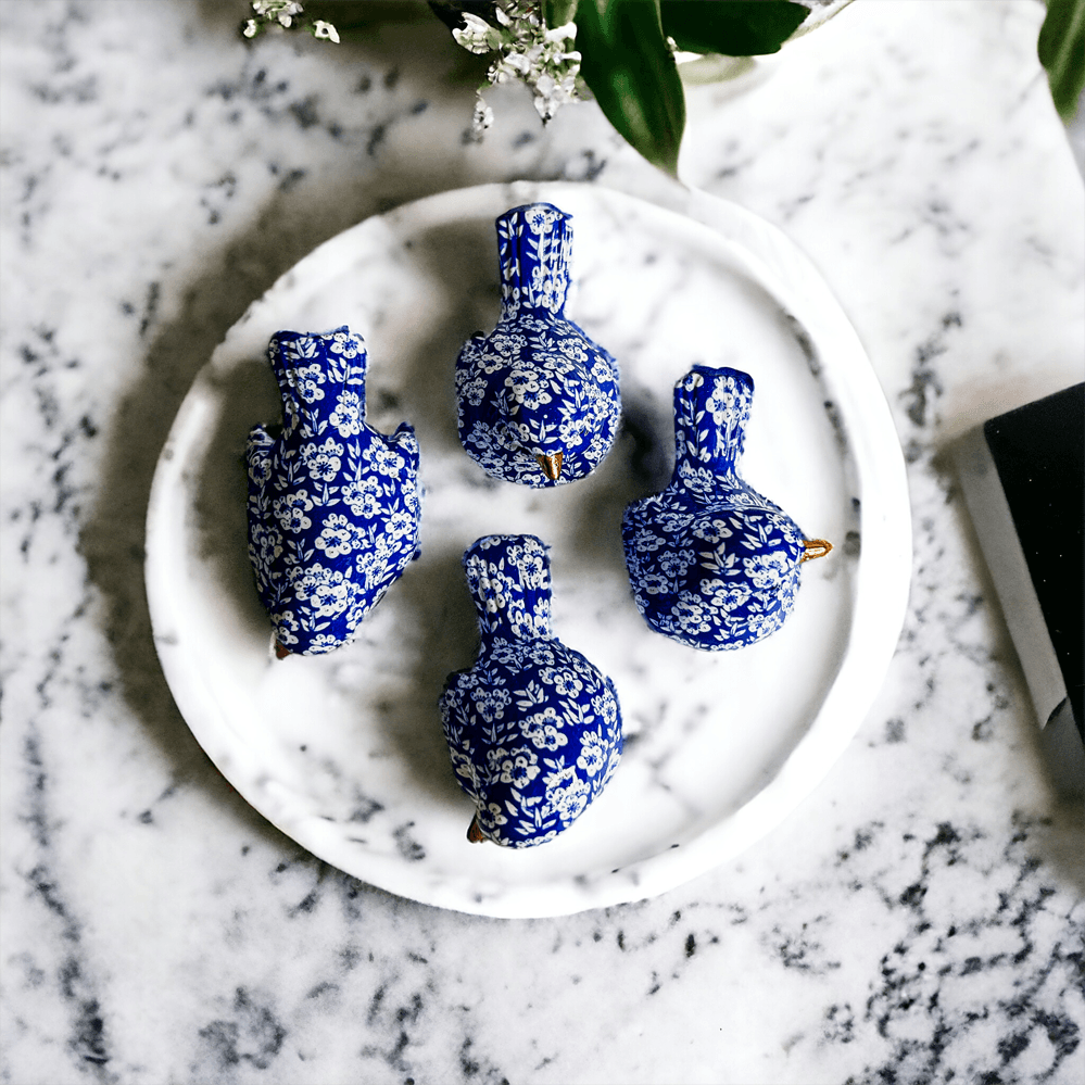 Chinoiserie Bird Figurines with Blue Floral Pattern