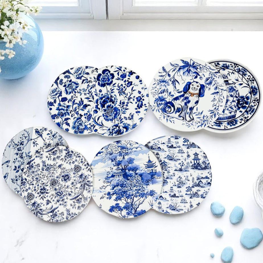 Chinoiserie Ceramic Coasters - Blue & White Designs
