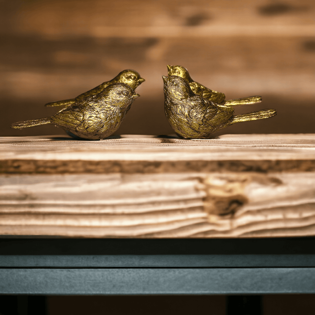 Golden Bird Decorative Figurine Set - Hand-Sculpted Resin